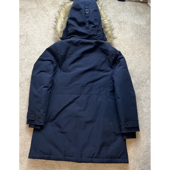 J.Crew Nordic Down Parka Women Small Navy Sherpa Hood Faux Fur Trim Preppy Heavy - Picture 2 of 11
